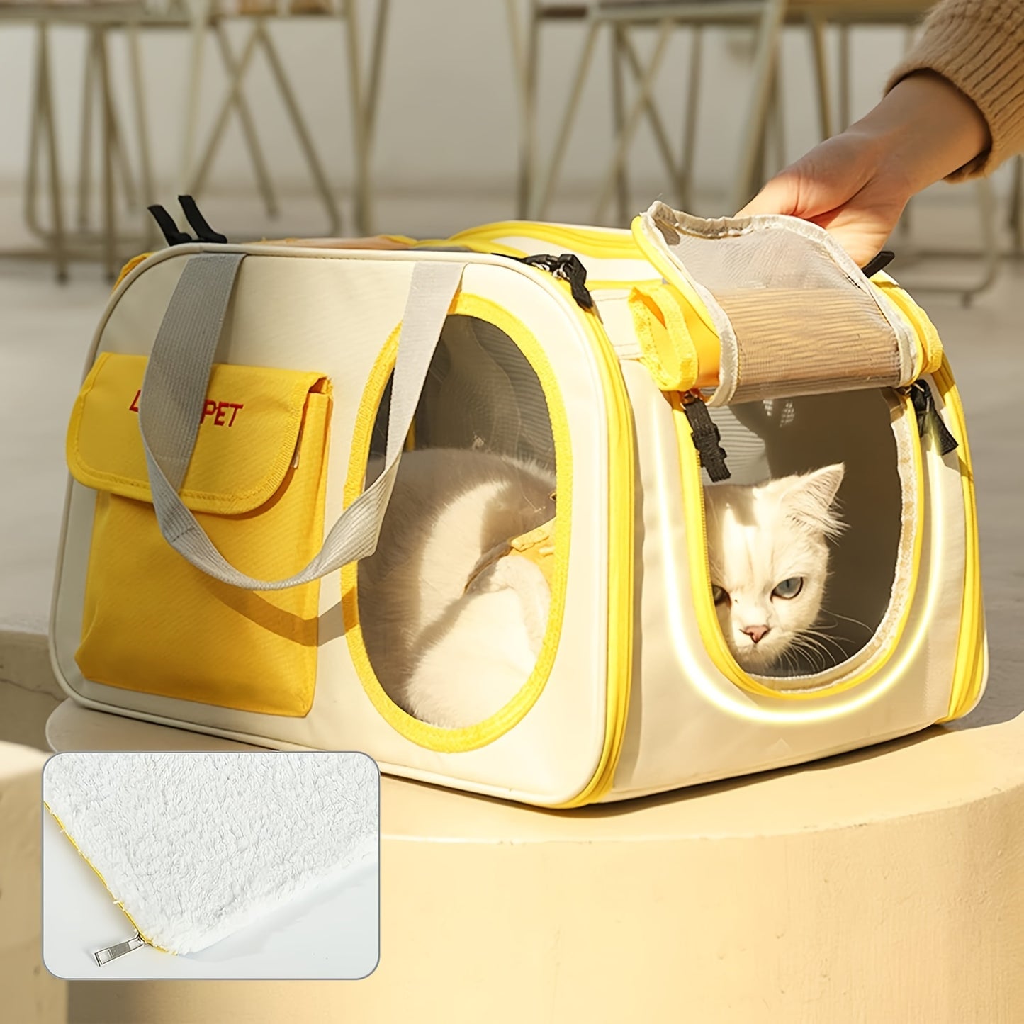Foldable Portable Pet Backpack with Breathable Mesh for Cats and Dogs Airline Approved Yellow