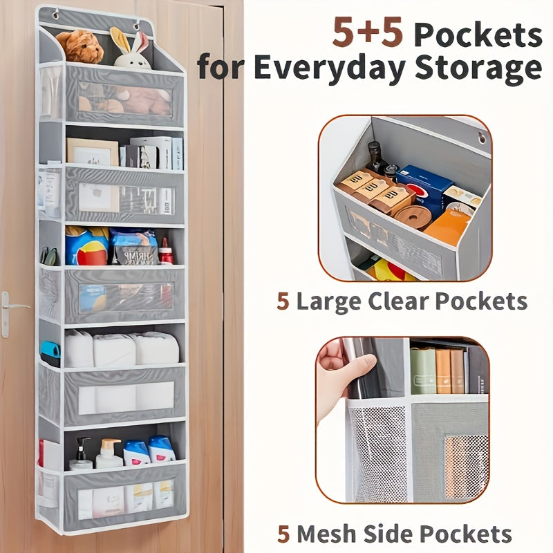 5-Tier Door Storage Rack, Foldable Wall-Mounted Storage Organizer with 5 Large Capacity Pockets |Space-Saving Design for Bedroom, Teenager's Room - Perfect for Toys, Shoes, Diapers Organizer|Clear Design| Space Efficient Stor