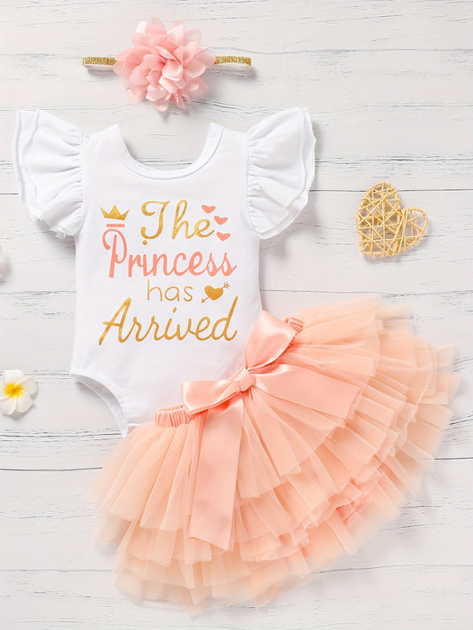 Newborn Baby Girls Alphabet Print Romper Set with Tutu Skirt and Headband