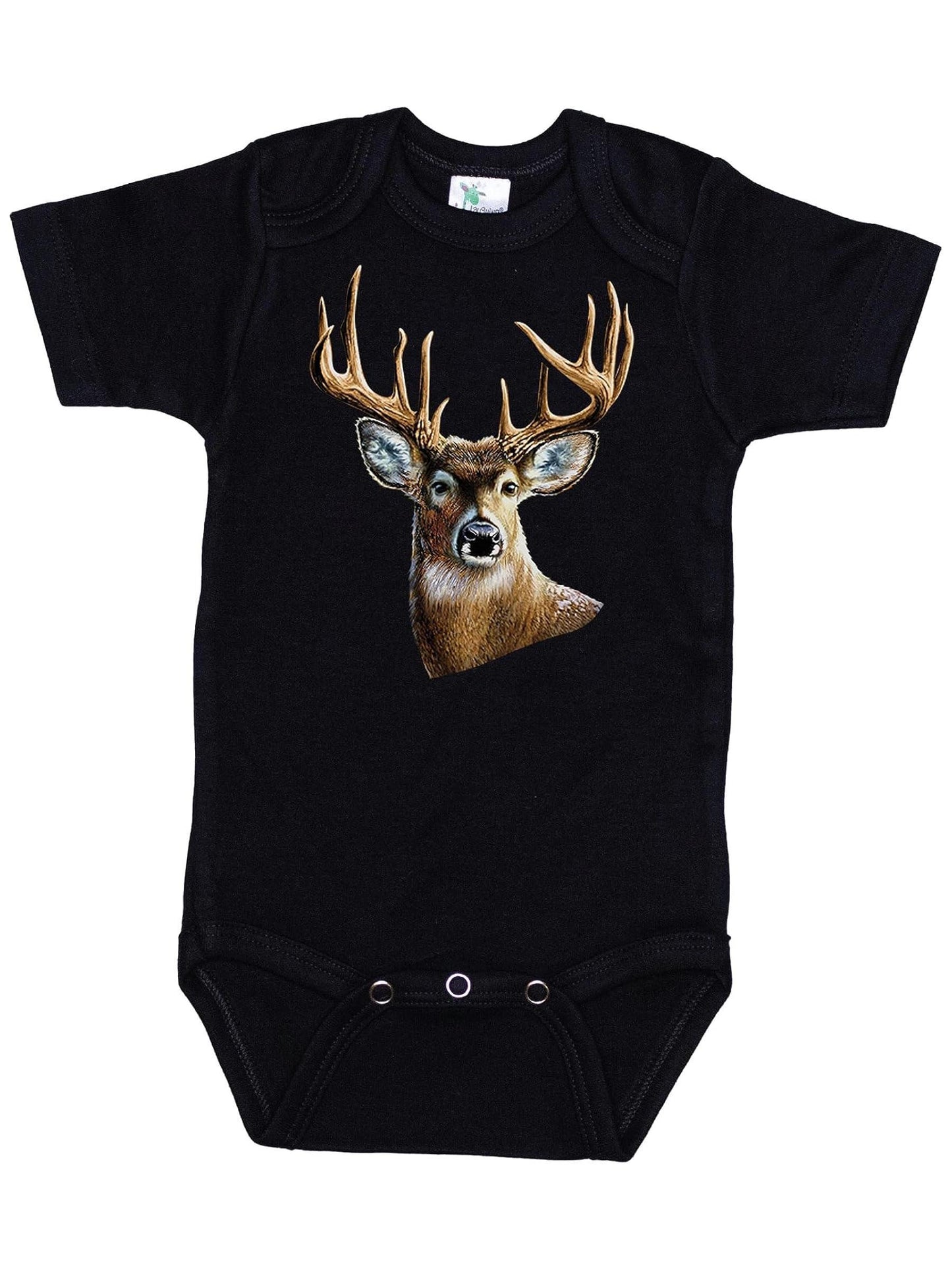 Ebenezer Fire Hunting Onesie Black Buck Deer Graphic Short Sleeve Baby Bodysuit