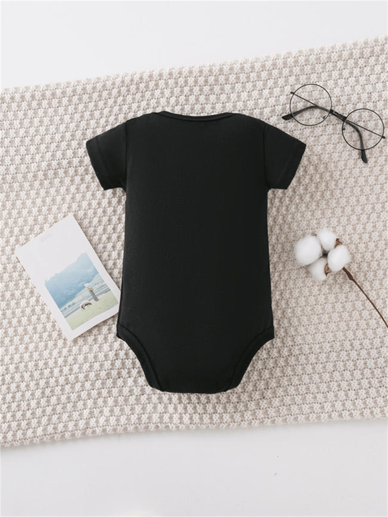 Ebenezer Fire Hunting Onesie Black Buck Deer Graphic Short Sleeve Baby Bodysuit