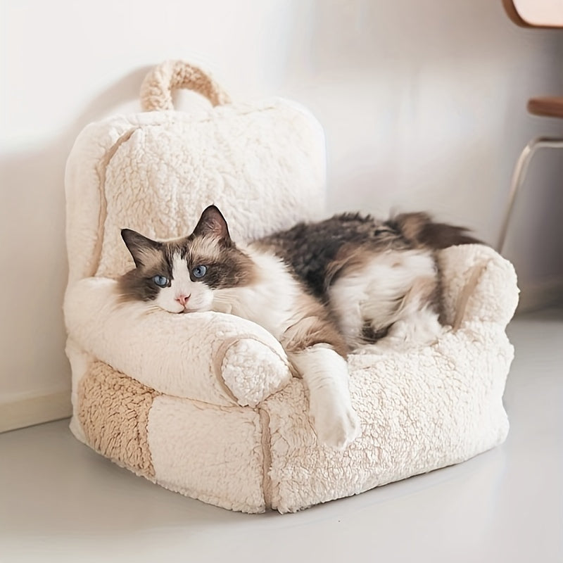 Warm Plush Pet Sofa Bed for Cats and Puppies with Removable Soft Cushion in Multi-Color