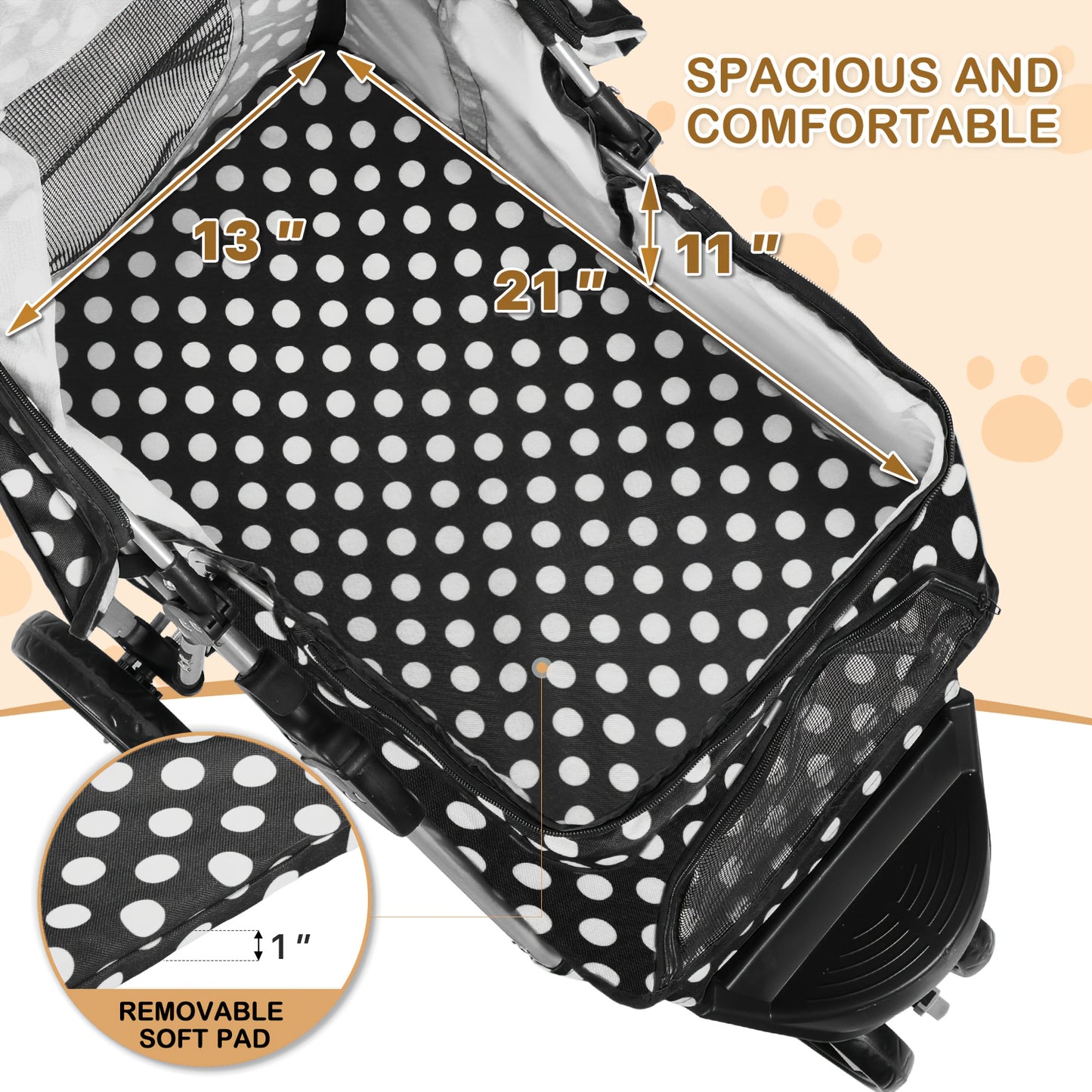 3 Wheels Pet Dog Cat Stroller for Small Medium Dogs Cats - Foldable Jogger Stroller w/Storage Basket and Cup Holder - For Pet Owners - Suitable for Outdoor Walks & Travel - Great Gift for Dog & Cat Lovers