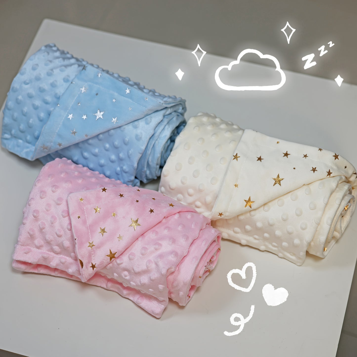 A Double-Layered, Thick, Soft Baby Blanket with One Side Made of Ultra-Soft Bubble Fleece And The Other Side Featuring Ultra-Soft Short Plush with Golden Foil Printing, Measuring 29.92X47.24inch, Suitable for Use in Cribs, St