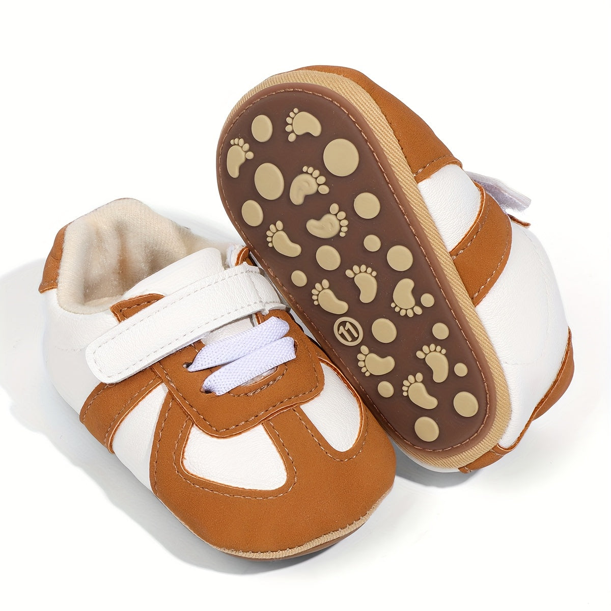 Toddler Sneakers - Casual Minimalist Style with Splicing Design, Solid Color, Low Top, Easy Closure, Rubber Sole, Fabric Insole & Lining, Upper, Suitable for Infants & Toddlers 0-12 Months - Spring/Fall Collection