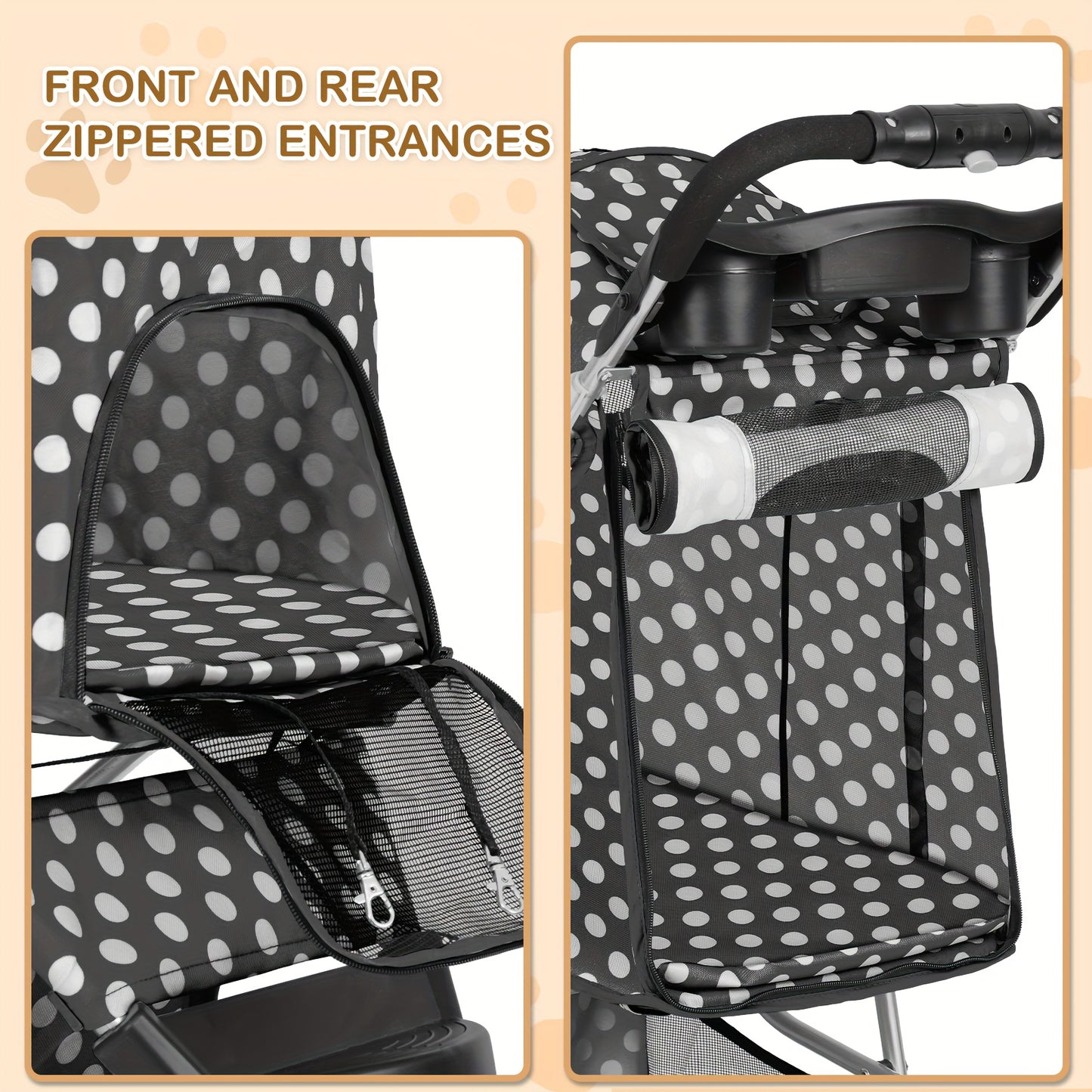 3 Wheels Pet Dog Cat Stroller for Small Medium Dogs Cats - Foldable Jogger Stroller w/Storage Basket and Cup Holder - For Pet Owners - Suitable for Outdoor Walks & Travel - Great Gift for Dog & Cat Lovers