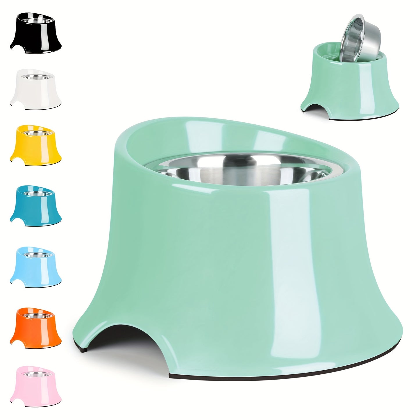 Elevated Tilted Dog Bowls with Non Slip Stainless Steel and Detachable Melamine Stand