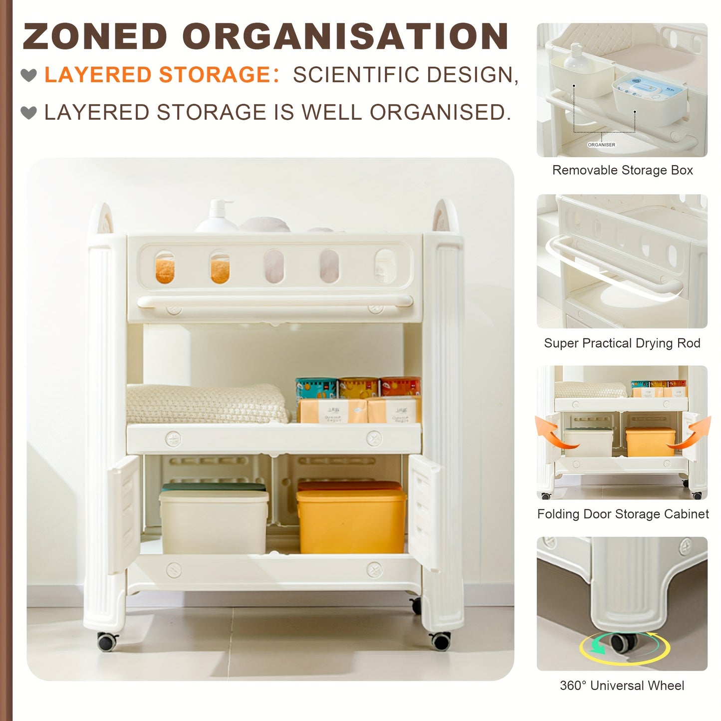 Baby Diaper Changing Station, Diaper Changer, Sturdy And Durable, Detachable Seat Belt, Easy To Clean Surface