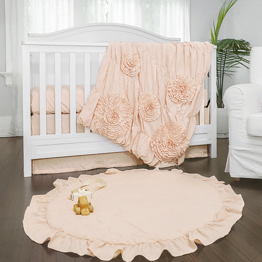 Lush Decor 3Pc Serena Embellished Crib Bedding Set - Soft Crinkle Microfiber - Ruffle Details - Blush - Quilt & Fitted Crib Sheet & Crib Skirt Included - Soft, Durable, & Breathable - Nursery Bedroom Decor and Accessories