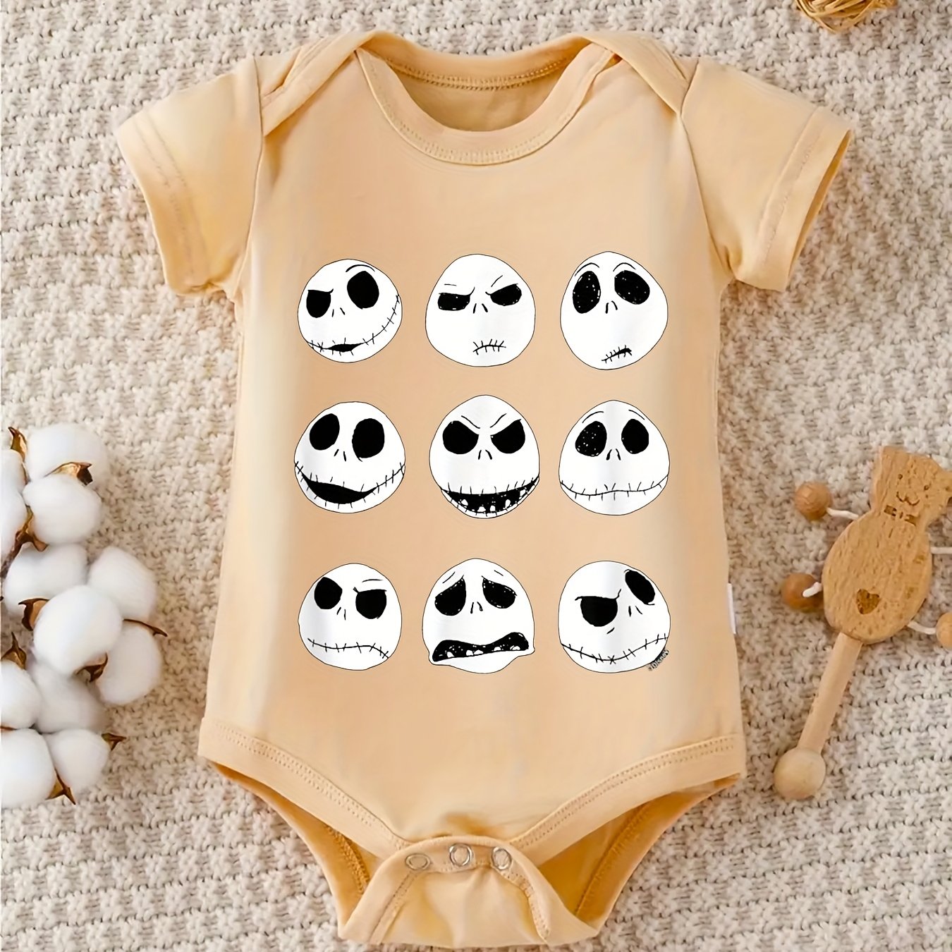 Jack Skellington Faces Crawl Suit Unisex Cotton Romper with Fun Character Designs