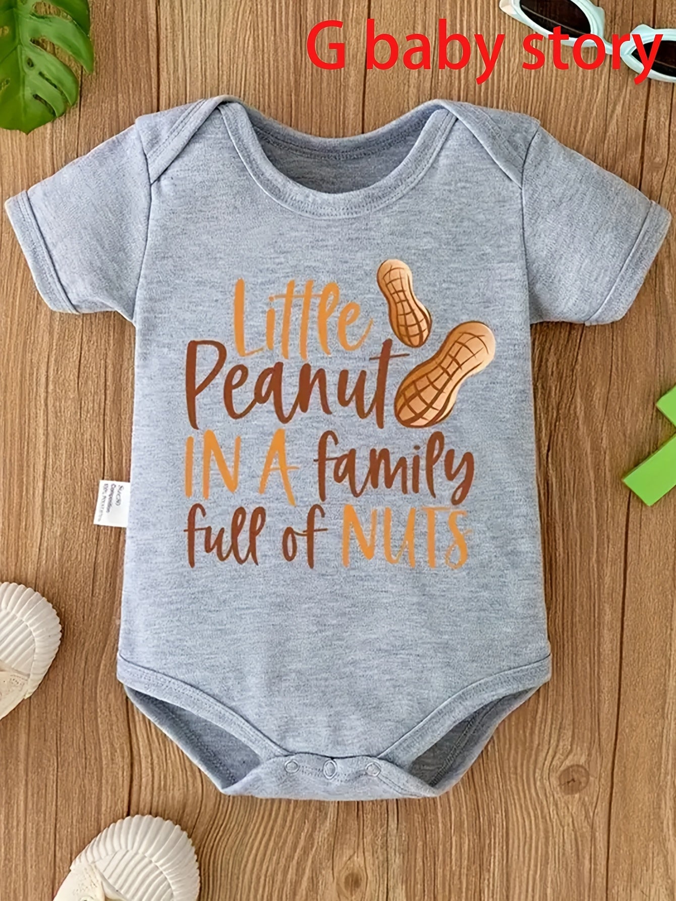 Little Peanut Family Fun Boys Onesie in Light Gray with Playful Letter Print