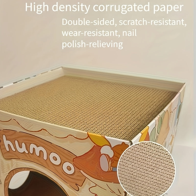 Double Layer Foldable Cat House 2 in 1 Corrugated Scratcher Bed with Castle Design