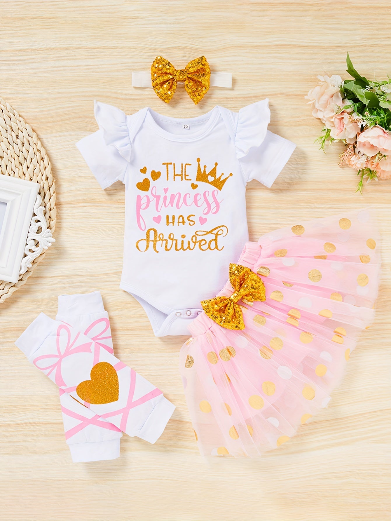 Zukuco Newborn Baby Girl Outfits Infant Letter Print Romper+Tutu Skirt+Headband+Legging Warmer Coming Home Clothes Set