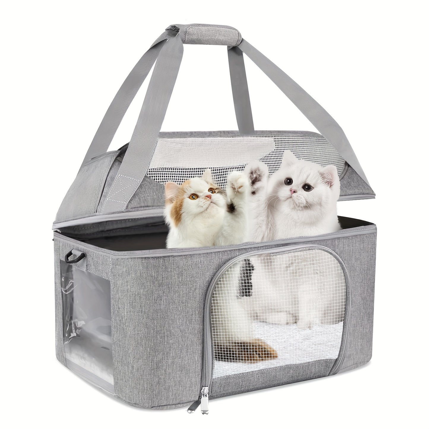 Large Cat Carrier for Two Cats Soft-Sided TSA Approved with Removable Plush Bed and Mesh Panels