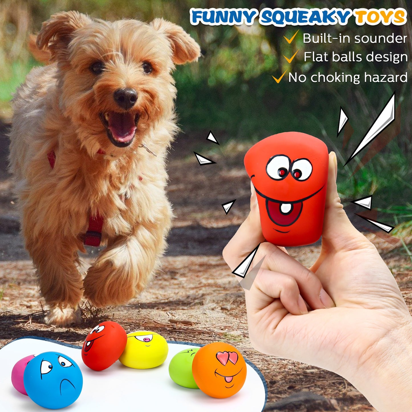 12pcs Colorful Squeaky Dog Chew Balls with Emoticons for Interactive Puppy Training