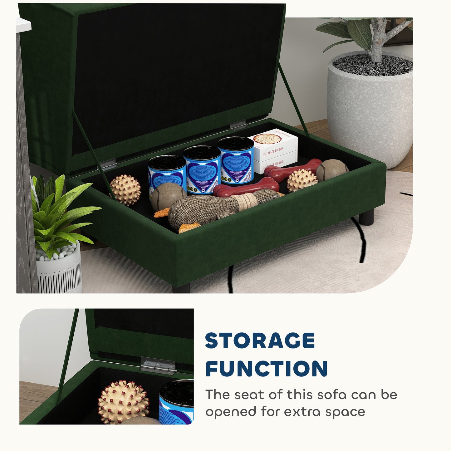 PawHut Luxury Green Small Dog Sofa Bed with Storage Comfy Modern Design for Cozy Homes