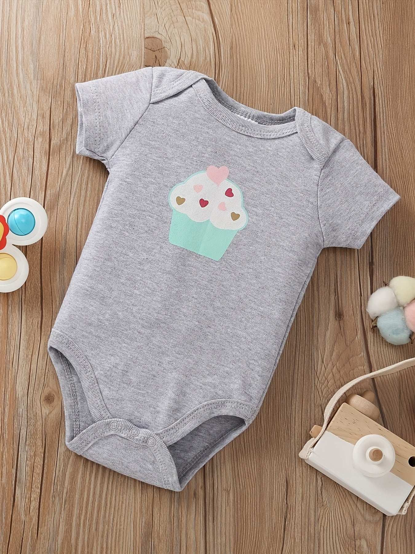 [5pcs Unicorn Romper] 5pcs Adorable Cotton Baby Girl Romper Set - Short Sleeve, Machine Washable, Perfect for All Seasons, Outdoor