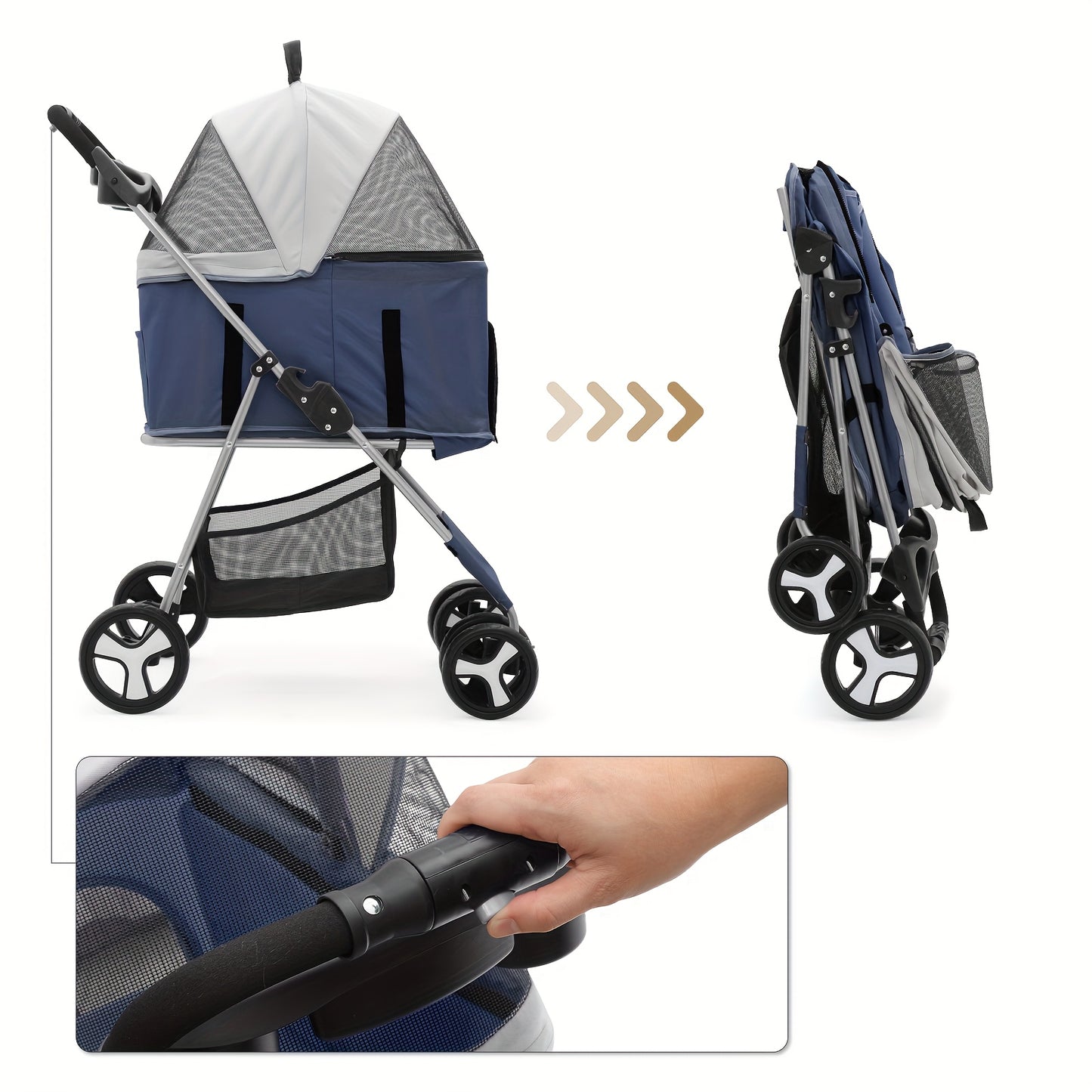 MoNiBloom 3-in-1 Foldable Pet Stroller Detachable Carrier, Car Seat and Stroller with Push Button Entry for Small Pets, Dog Stroller for Medium Dogs Load Up to 33 lbs