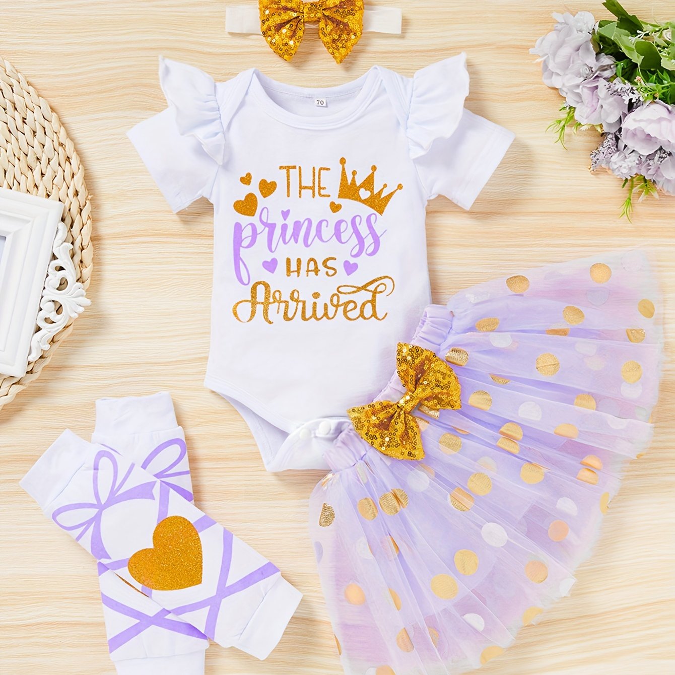 Zukuco Newborn Baby Girl Outfits Infant Letter Print Romper+Tutu Skirt+Headband+Legging Warmer Coming Home Clothes Set