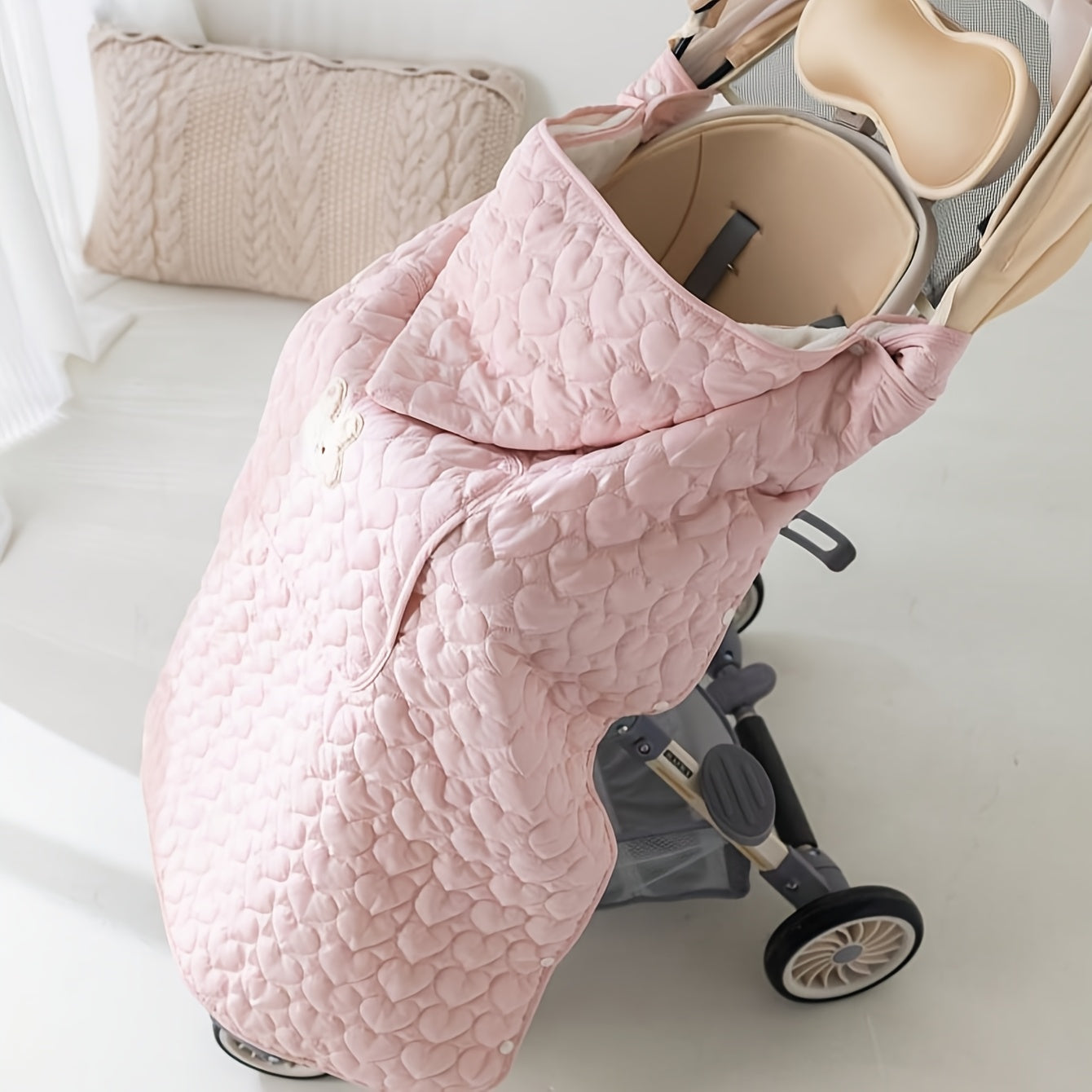 Wearable Love Heart Quilted Baby Blanket, Windproof Outdoor Stroller Carrier, Warmth Retaining, Polyester, with Hand Wash Only, for 0-3 Years Old