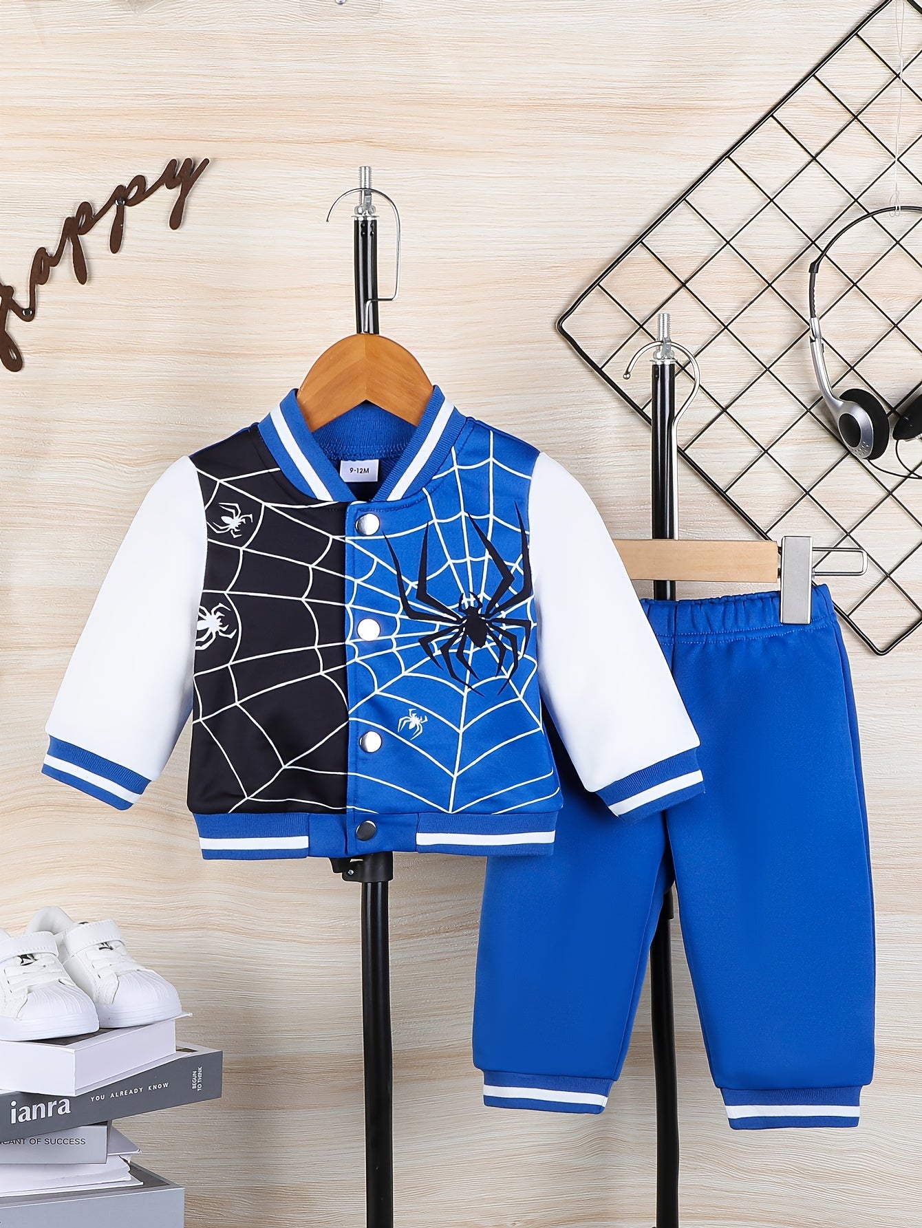 Directional Development of Baby Boy Autumn/Winter Print Two-Piece Top Spider Web Print & Trousers Casual Trousers, for Outdoor