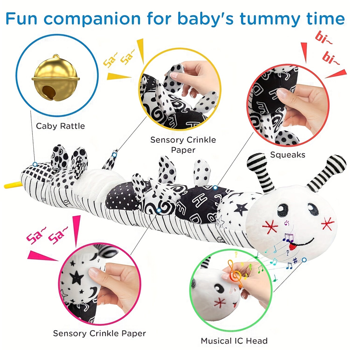 5pcs Infant Baby Musical Stuffed Animal Toys with Rattle and Multi-Sensory Textures