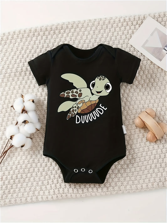 Adorable Youngsters Cotton Romper with Fun Turtle Design and DUUUUUUUUU Lettering