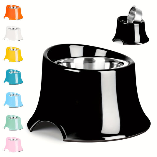 Elevated Tilted Dog Bowls with Non Slip Stainless Steel and Detachable Melamine Stand