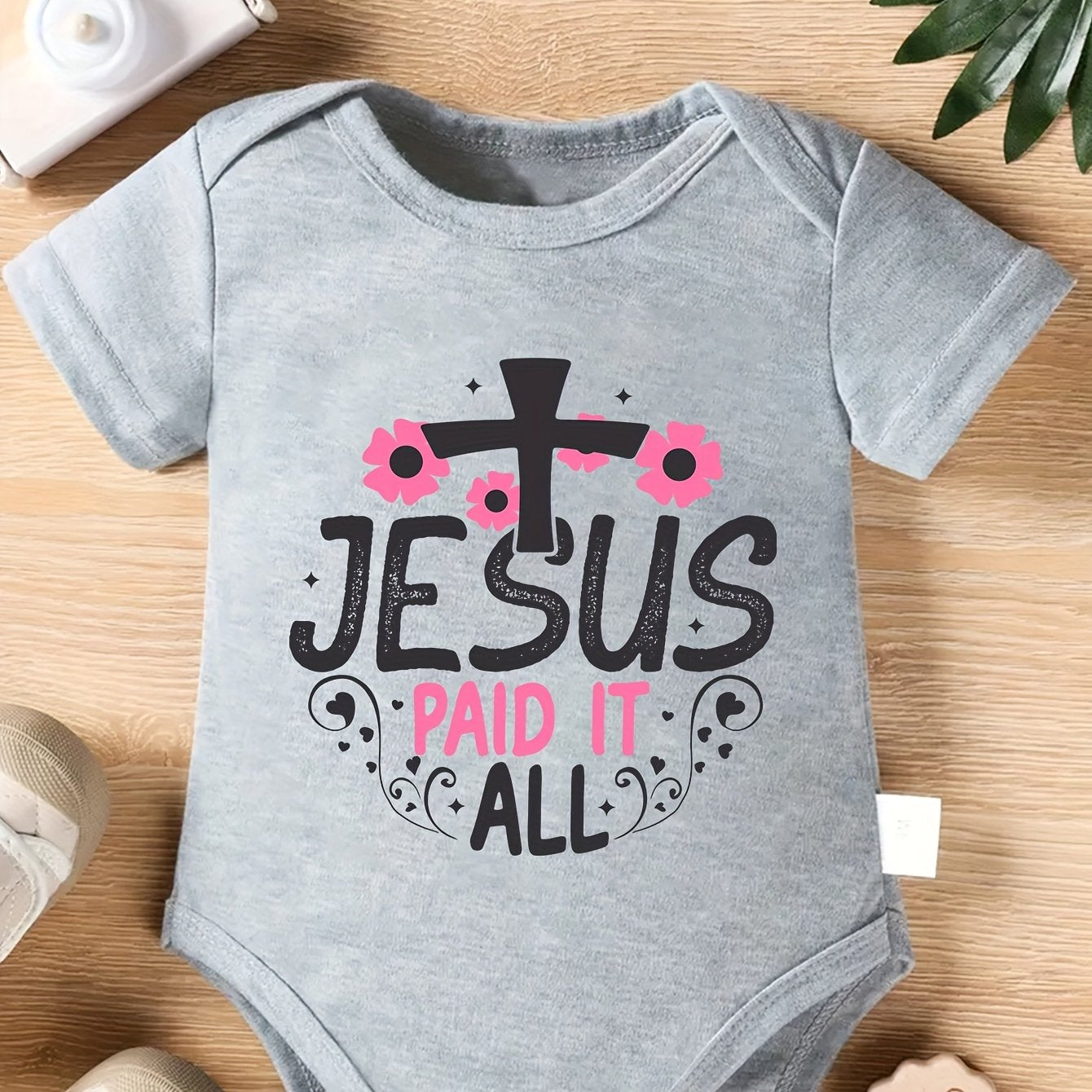 Love Paid It All Baby Onesie Cotton Short Sleeve Lightweight Alphabet Pattern Spring Summer