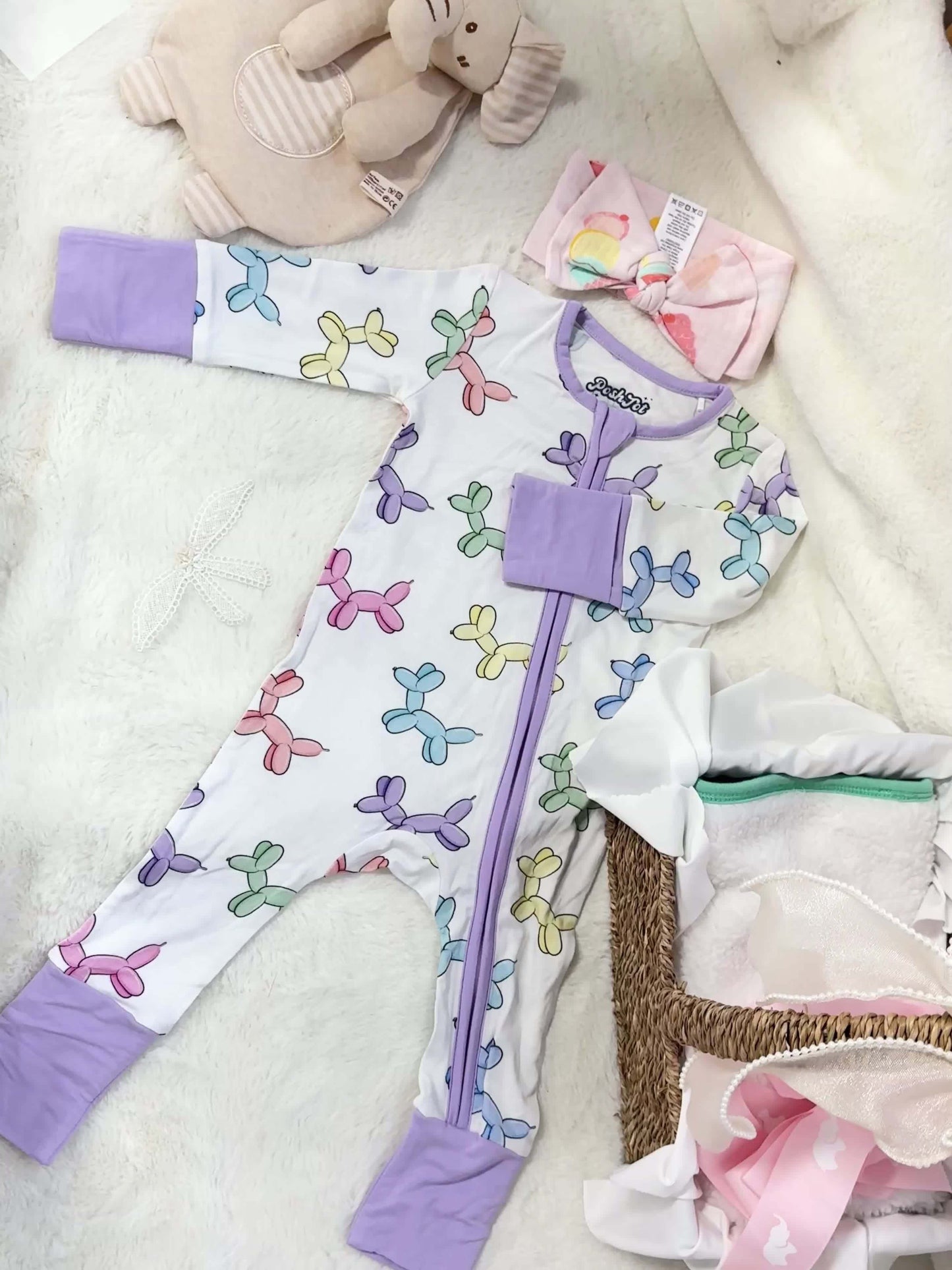 Ship From US, POSHTOT Morning Glory Print Bamboo Fiber Baby Long Sleeve Pants Tights. Comfortable Fit, Cute, Baby Two-way Zip-up Onesie With Folding Feet And Mittens For Ages 0-2. Casual Outdoor Jumpsuit For Babies.Children'S