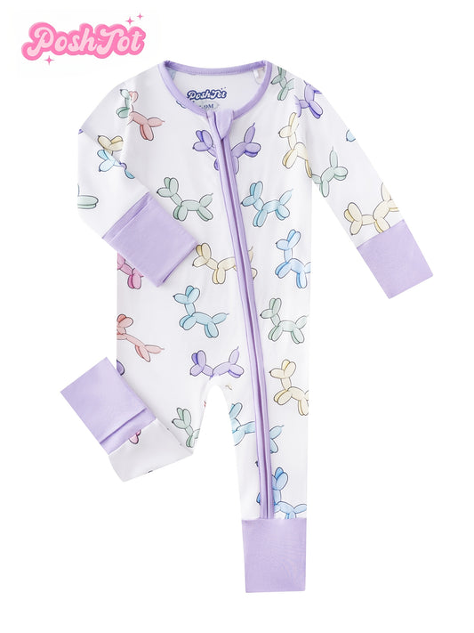 POSHTOT Colorful Puppy Print Bamboo Fiber Breathable Bamboo Fiber Baby Long Sleeve Pants Tights. Comfortable Fit, Cute, Baby Two-way Zip-up Onesie With Folding Feet And Mittens For Ages 0-2. Casual Outdoor Jumpsuit For Babies