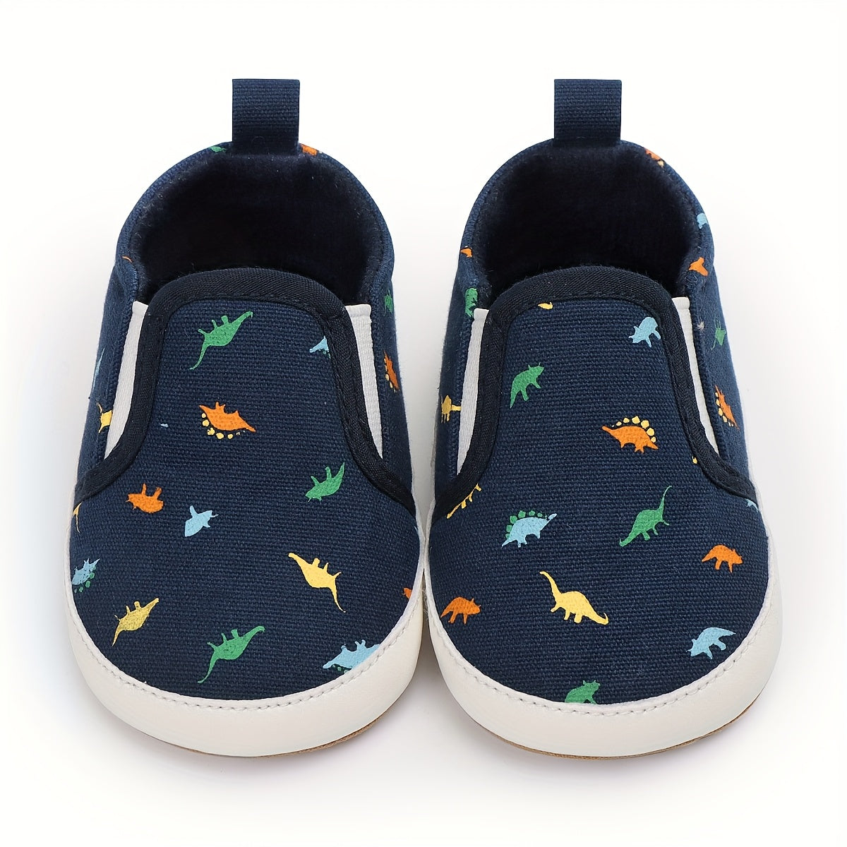 Infant Baby Boys Girls First Walker Sneakers - Soft Anti-Slip Rubber Sole, Slip-On Canvas Shoes with Cartoon Patterns (Navy/Beige/Gray) for Newborn Toddlers 0-18 Months, Breathable Fabric Lined Interior, Casual Baby Footwear