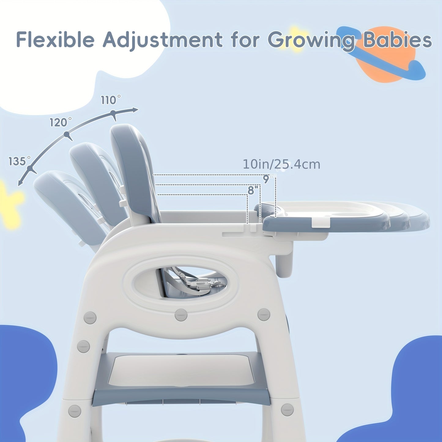 8 in 1 Convertible Infant High Chair with Wheels Adjustable Backrest and Removable Tray