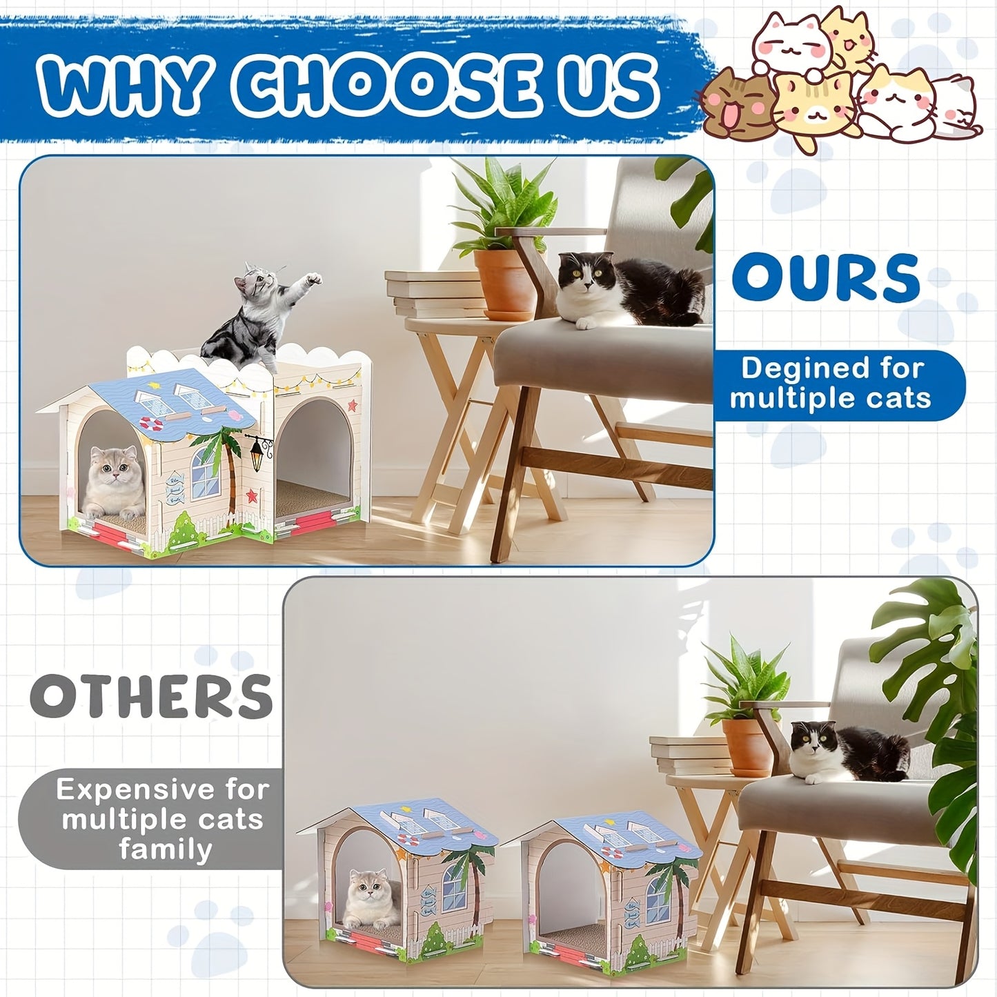Multi Level Cardboard Cat House With Scratchers Cute Pet Play Condo For Cats And Small Animals