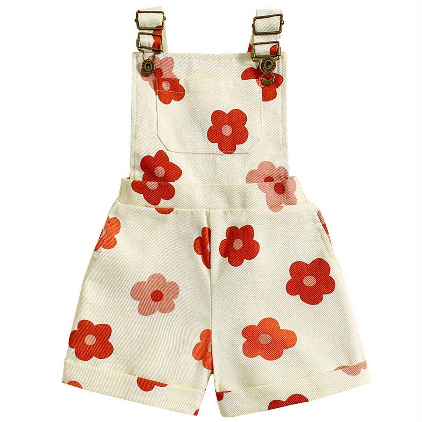 Denim Overalls for Little Featuring a Floral And Strawberry Design, Complete with Straps And Suspenders, Perfect for a Summer Outfit, for Outdoor