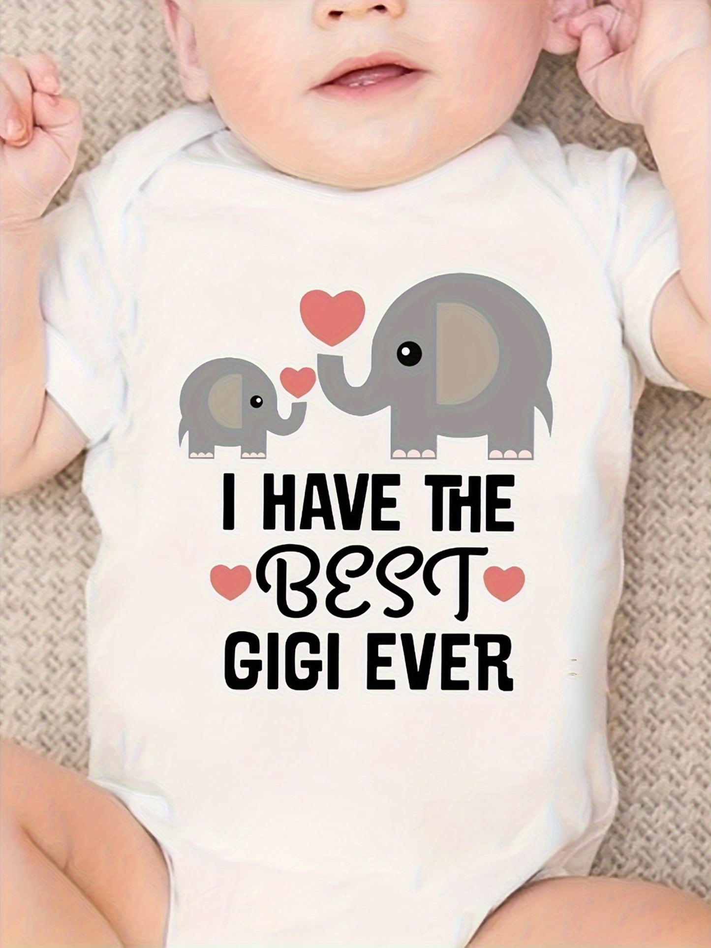Soft Cotton Baby Jumpsuit with Cute Elephant Heart Print for Gigi Gifts and Summer Wear