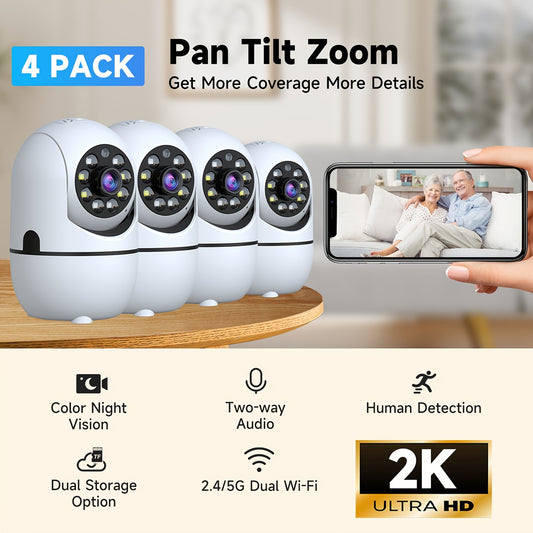 4pcs Wireless Indoor Security Camera Set with 355 Degree Pan Tilt Night Vision and Two Way Talk