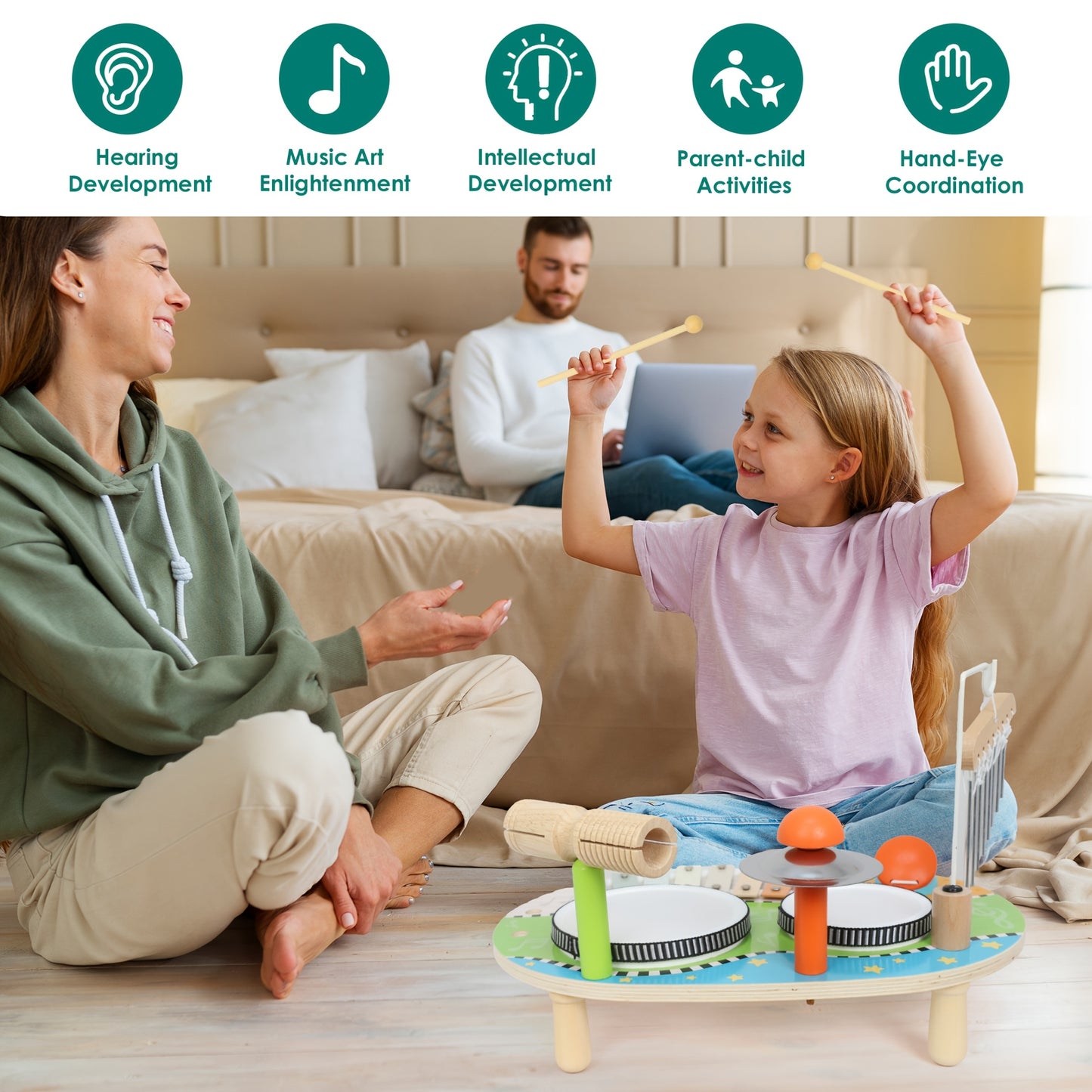 Kids Musical Instruments Toy Set with Wind Chime and Percussion for Preschool Learning