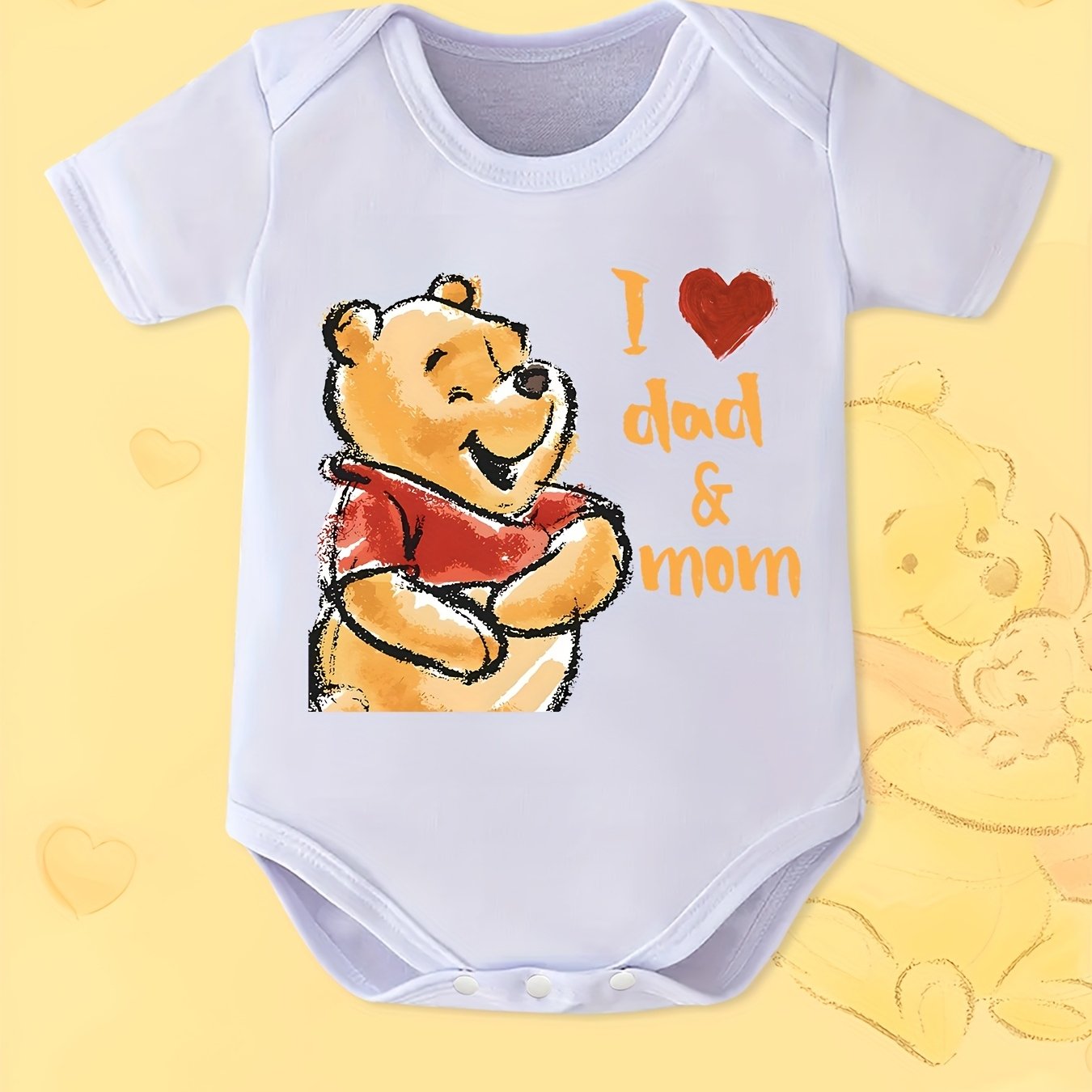 Infant Bodysuit I Love Dad and Mom Adorable Cartoon Bear Design Soft Cotton for Newborns