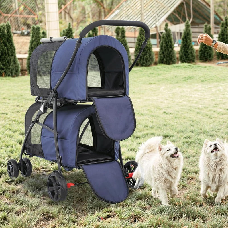 Double Dog Stroller with Detachable Carrier Bags Large 4 Wheels Foldable Jogger for Small and Medium Dog Cats