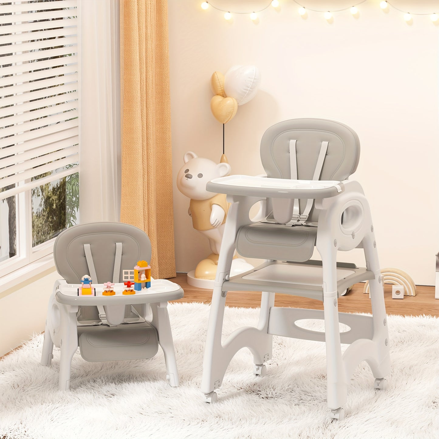 8 in 1 Convertible Infant High Chair with Wheels Adjustable Backrest and Removable Tray