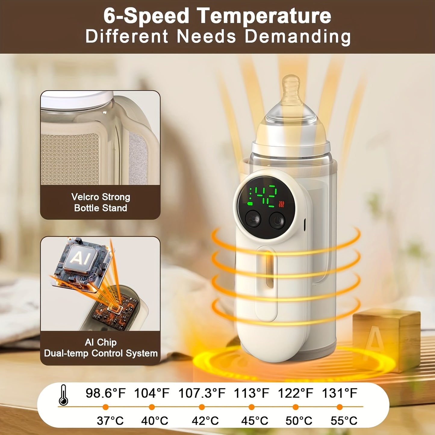 Fast Heating Portable Baby Bottle Heater For Travel With Milk Volume Monitor And Cordless Design