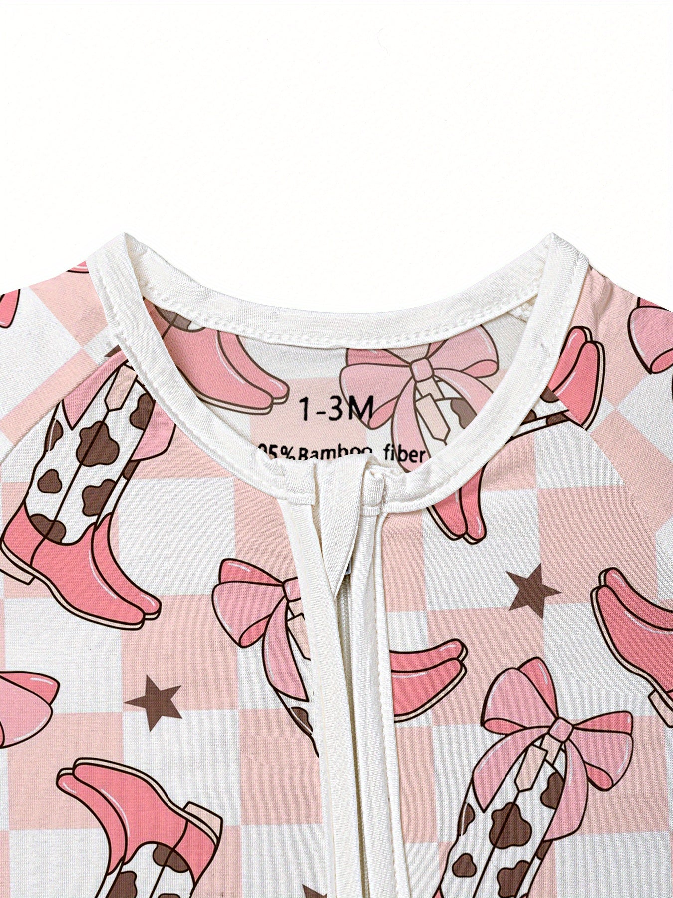 Soft Bamboo Fiber Baby Bodysuit with Pink Boots Western Style Print, Double-Sided Zipper, and Matching Pants - Casual, All-Season, Machine Washable - Adorable Green & White Design for Infants, Bamboo Baby Clothing, Perfect fo