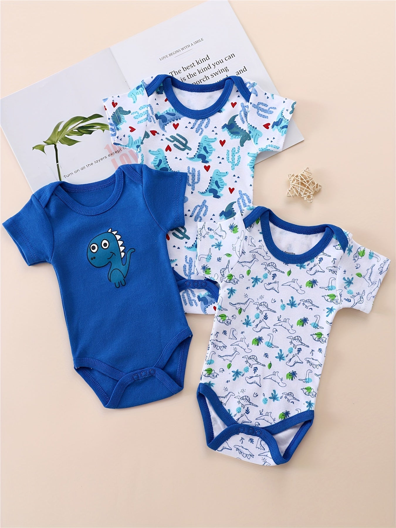 3pcs Baby Boy'S 100% Cotton Short Sleeve Crew Neck Jumpsuit Clothes Summer Triangle Climbing Outdoor Clothes, for Outdoor