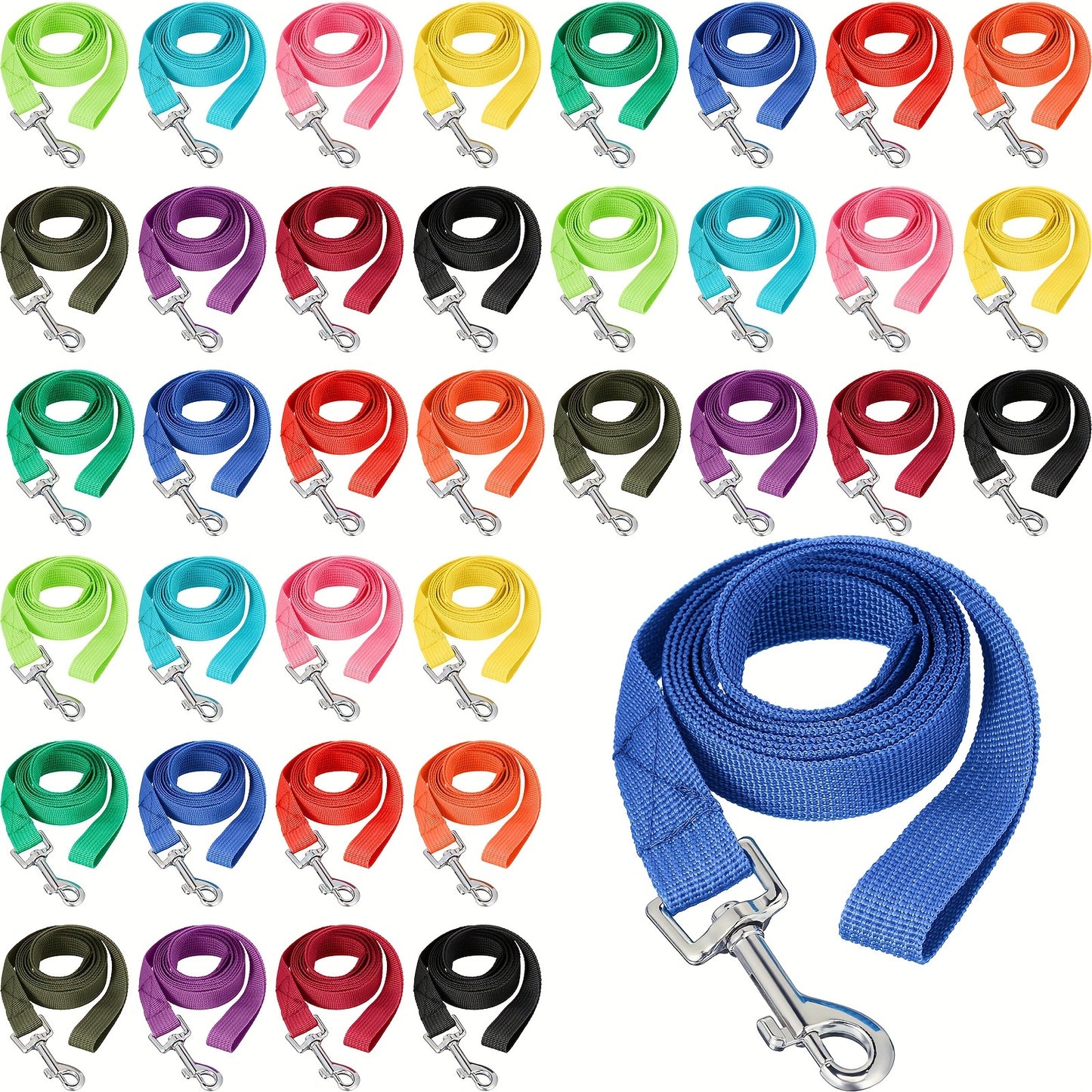5 Ft Multicolored Nylon Rope Dog Leash - 36 Pcs Bulk Dog Training Slip Puppy Leash - For Small Medium Dogs Agility, Yard, Camping, Backyard Play (12 Colors)