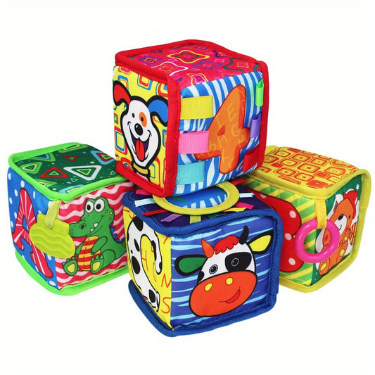 Toddler Soft Cloth Development Blocks Educational Animal Print Shapes for Ages 6 Months Plus