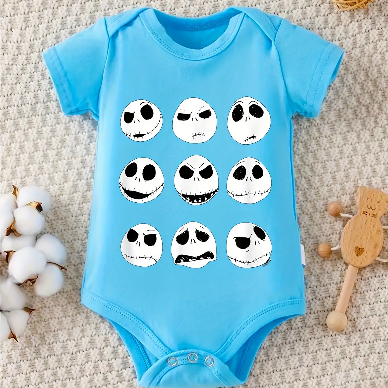 Jack Skellington Faces Crawl Suit Unisex Cotton Romper with Fun Character Designs
