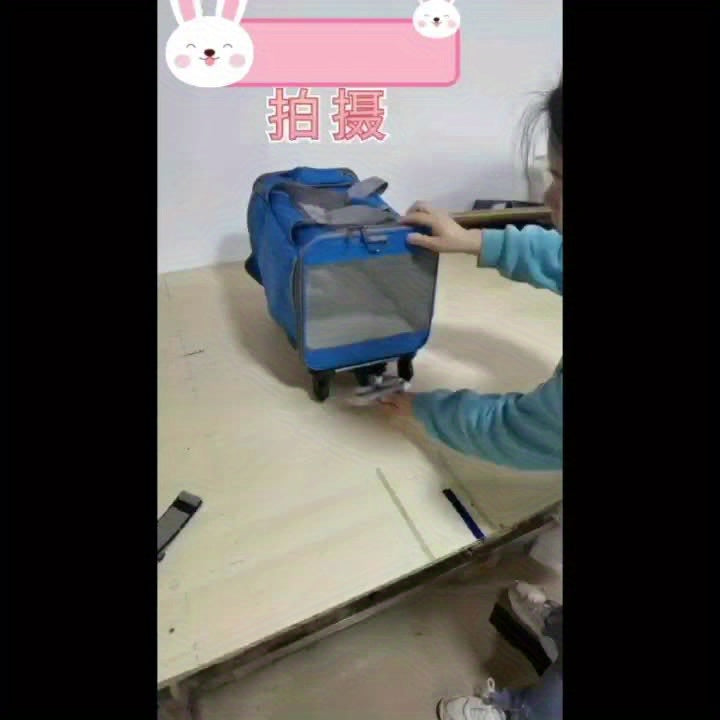 Portable Pet Stroller Carrier with Aluminum Frame and Plastic Wrap, Suitable for Cats and Small Dogs, Stress-Resistant Travel Luggage with Pull-Handle and Wheels