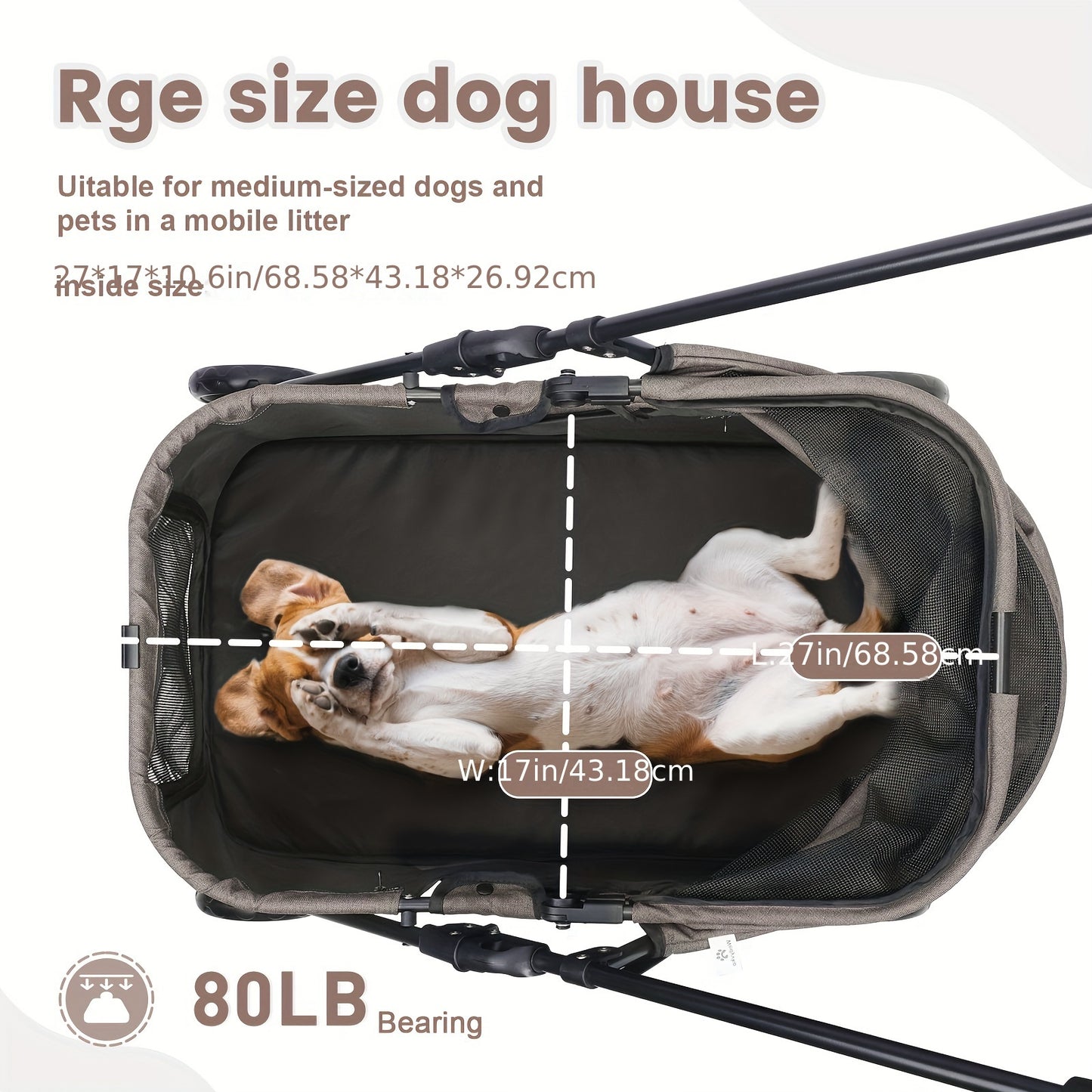 Wedyvko Larger Capacity Dog Stroller for Medium/Small Pets with Dog Poop Bags & Dispenser, Storage Pouch, Zipperless Cat Stroller Entry - Grey/Black/White Wheels - For Dog & Cat Owners - Suitable for Walks & Outdoor Adventure