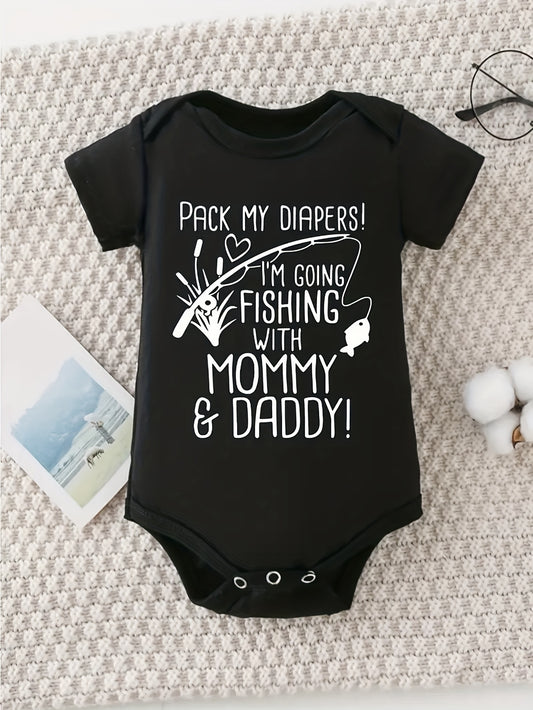 Pack My Diapers I'm Going Fishing Baby Onesie 100 Percent Cotton Summer Outfit